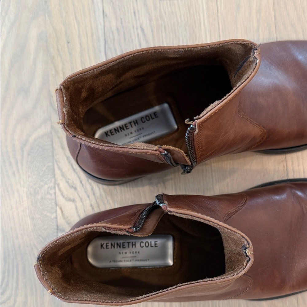 Kenneth Cole Men's Brown Leather Tally Ankle Boots Zipper - Picture 6 of 8